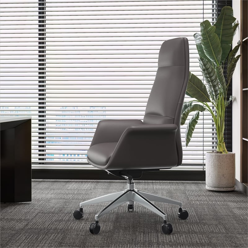 LeisureMod Summit Faux Leather High-Back Office Chair with Swivel Gray