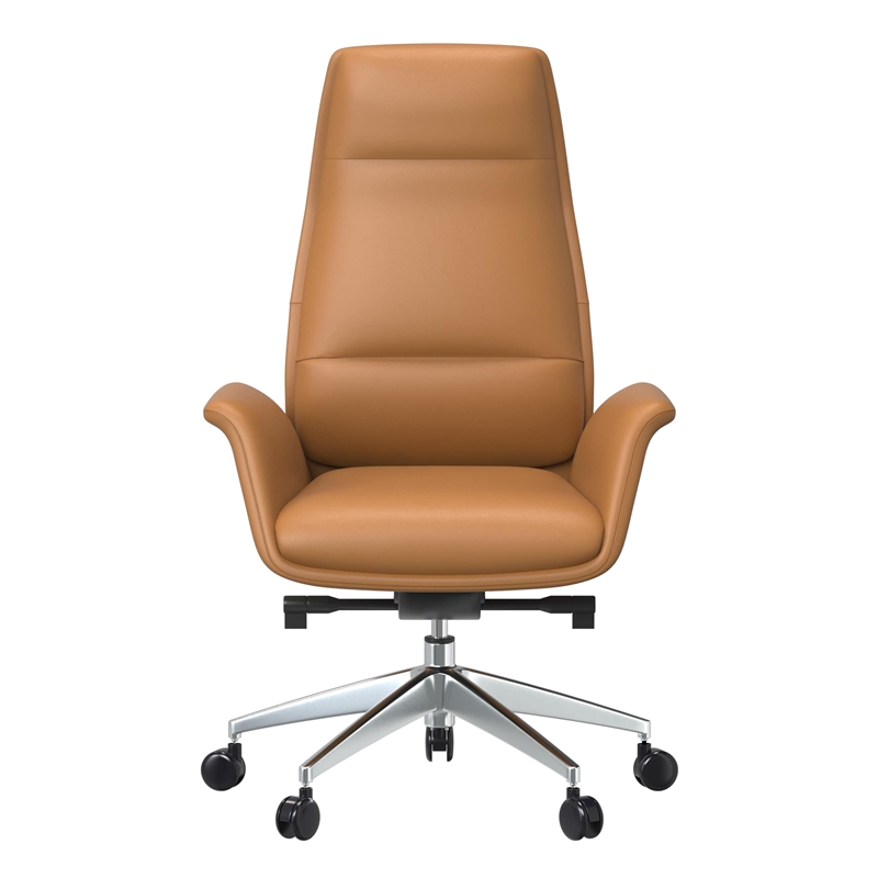 LeisureMod Summit Faux Leather High-Back Office Chair with Swivel Acorn Brown