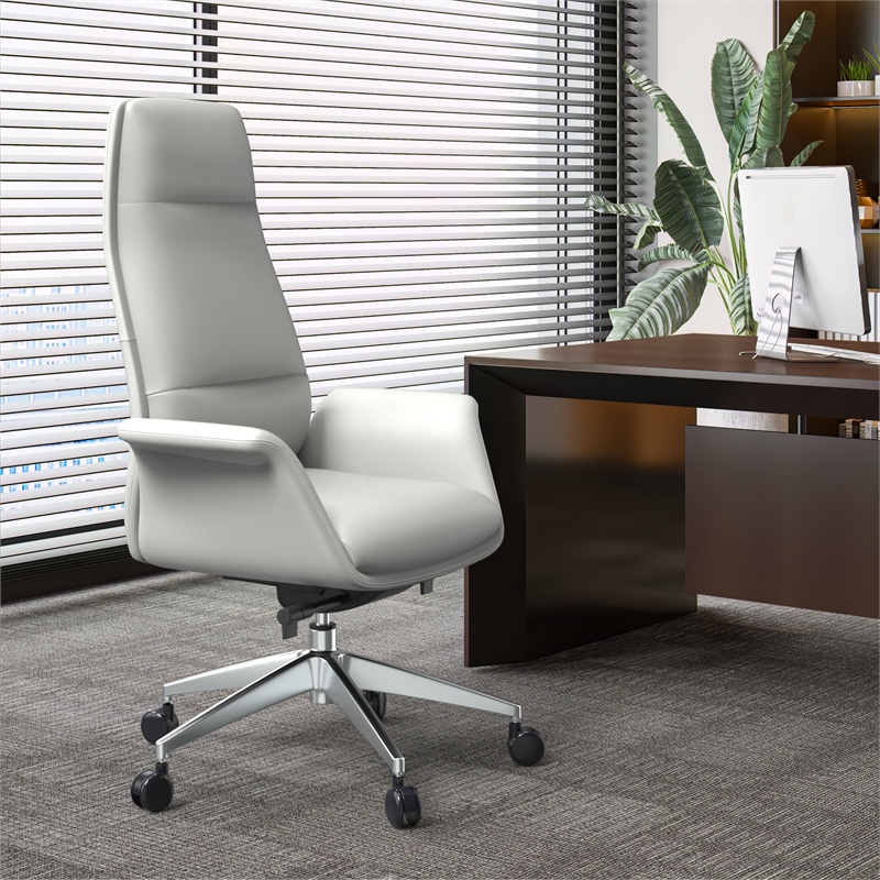 LeisureMod Summit Faux Leather High-Back Office Chair with Swivel White