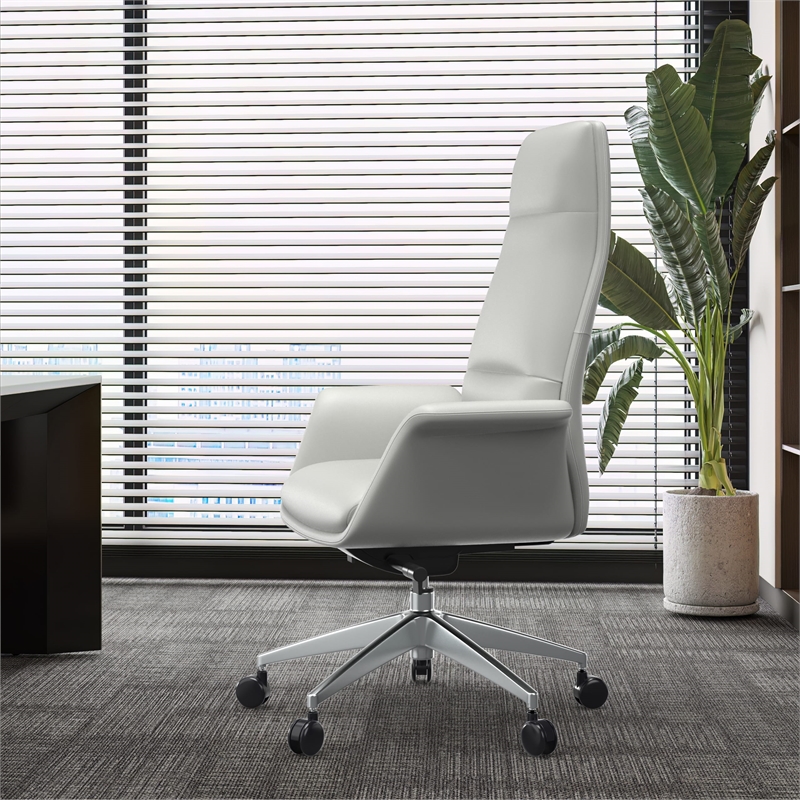 LeisureMod Summit Faux Leather High-Back Office Chair with Swivel White