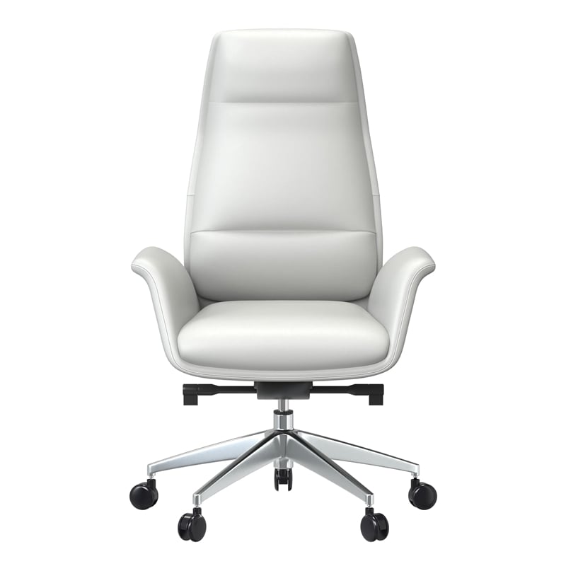 LeisureMod Summit Faux Leather High-Back Office Chair with Swivel White