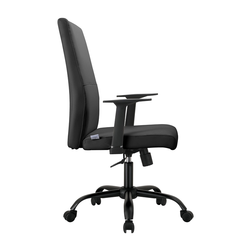 LeisureMod Evander Faux Leather Office Chair with Adjustable Height Black
