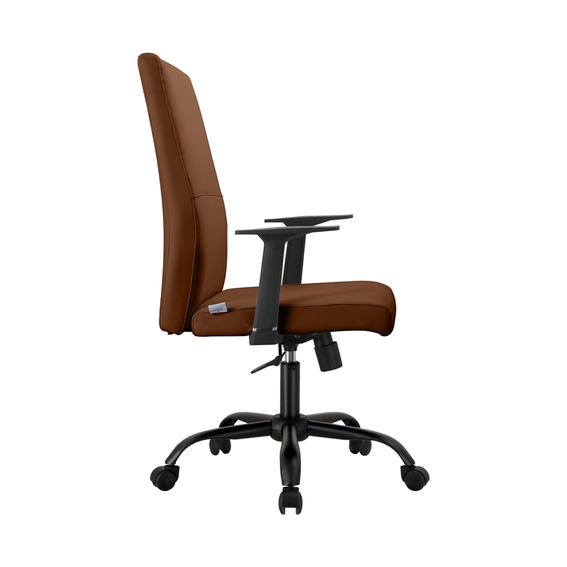 LeisureMod Evander Faux Leather Office Chair with Adjustable Height Dark Brown