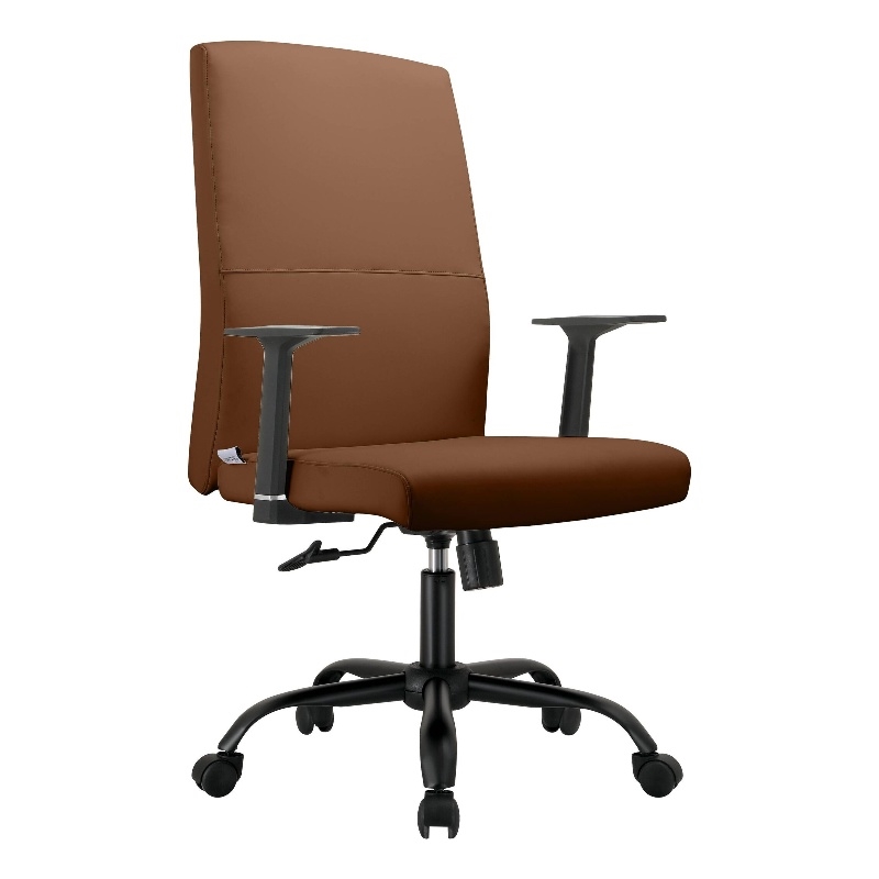 LeisureMod Evander Faux Leather Office Chair with Adjustable Height Dark Brown