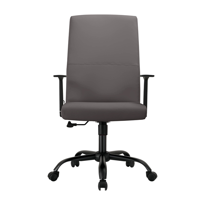 LeisureMod Evander Faux Leather Office Chair with Adjustable Height Gray