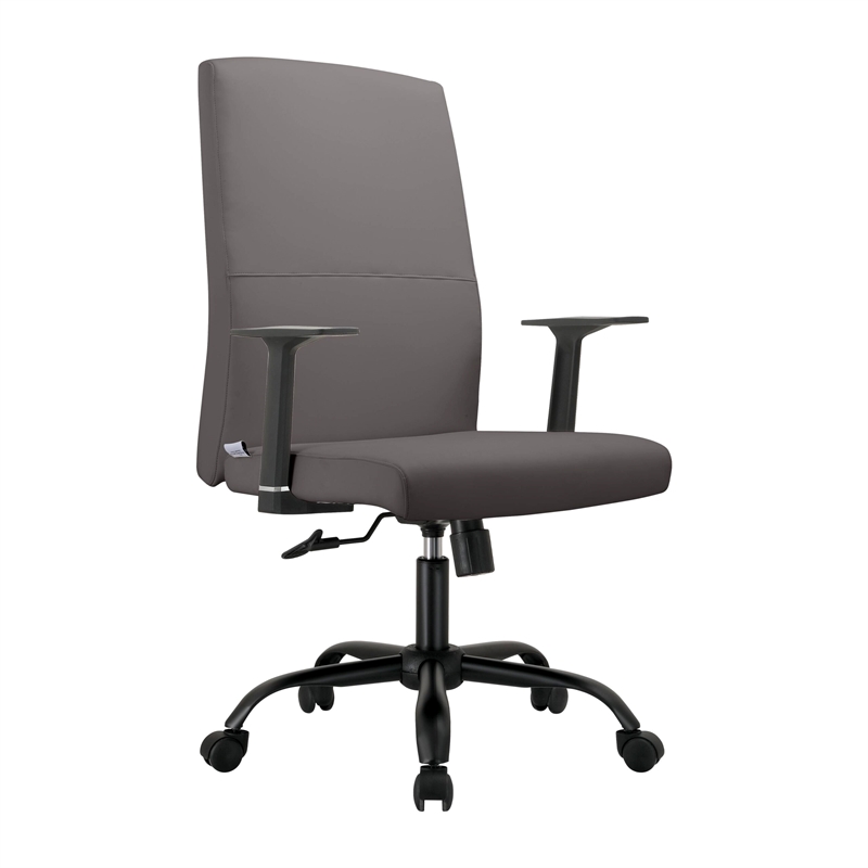 LeisureMod Evander Faux Leather Office Chair with Adjustable Height Gray