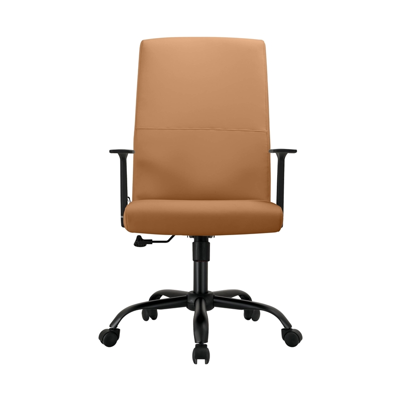 LeisureMod Evander Faux Leather Office Chair with Adjustable Height Acorn Brown