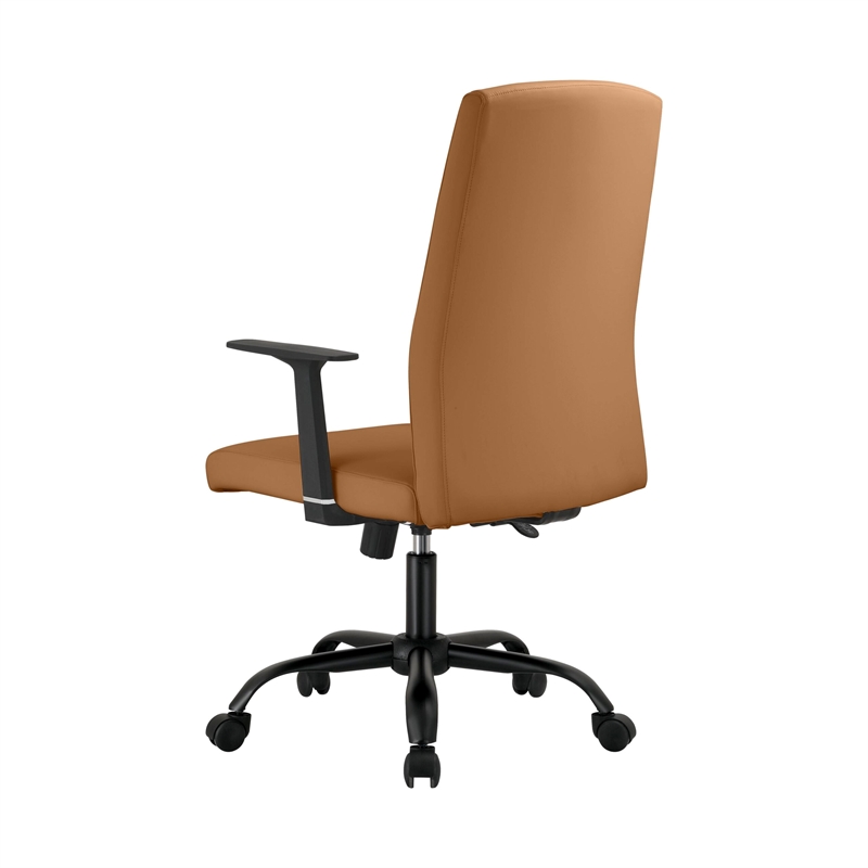 LeisureMod Evander Faux Leather Office Chair with Adjustable Height Acorn Brown