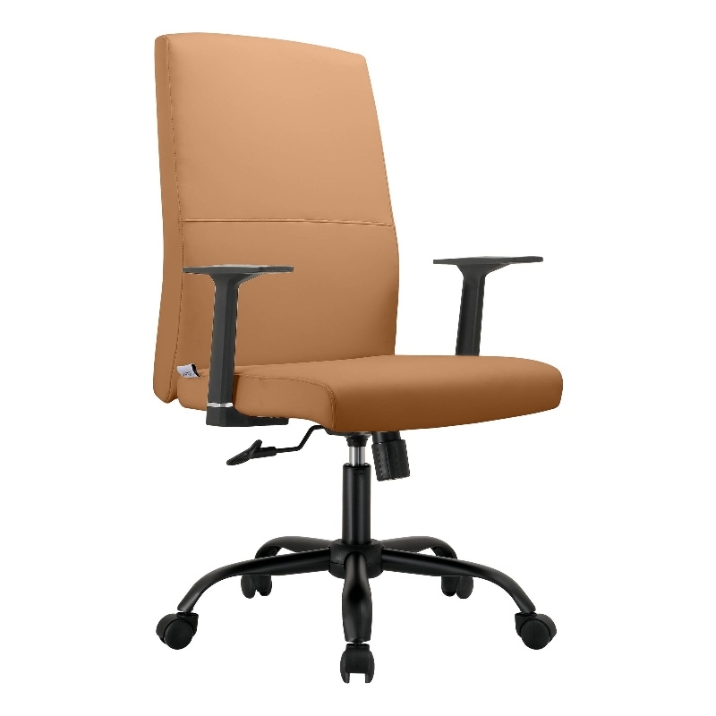 LeisureMod Evander Faux Leather Office Chair with Adjustable Height Acorn Brown