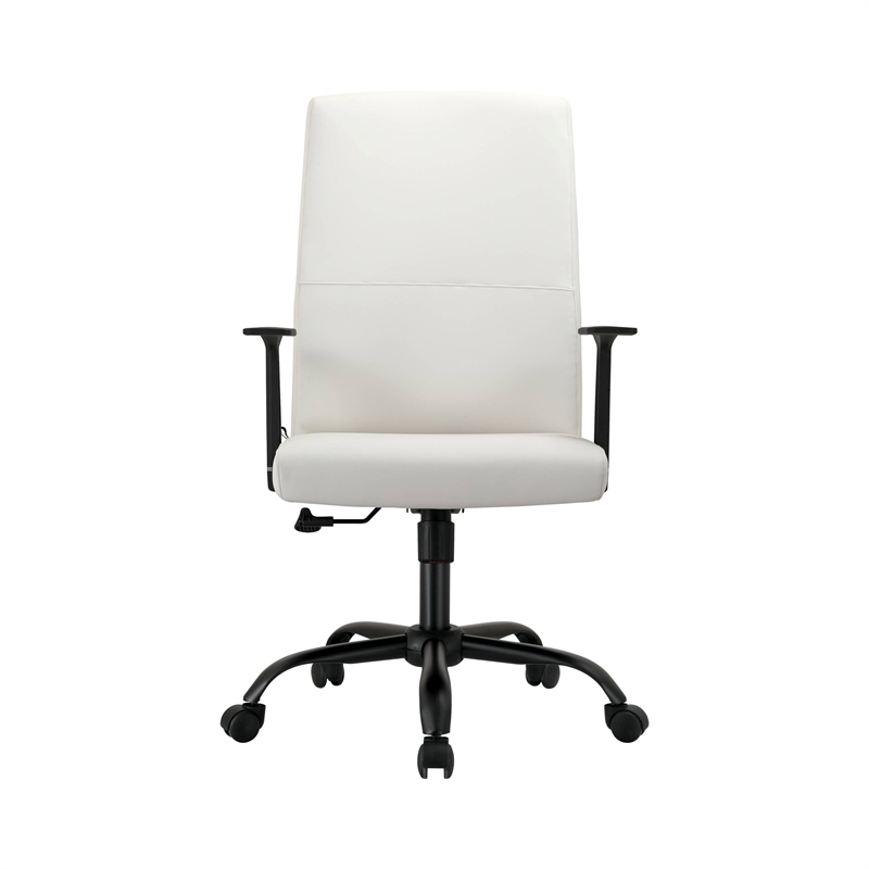 LeisureMod Evander Faux Leather Office Chair with Adjustable Height White