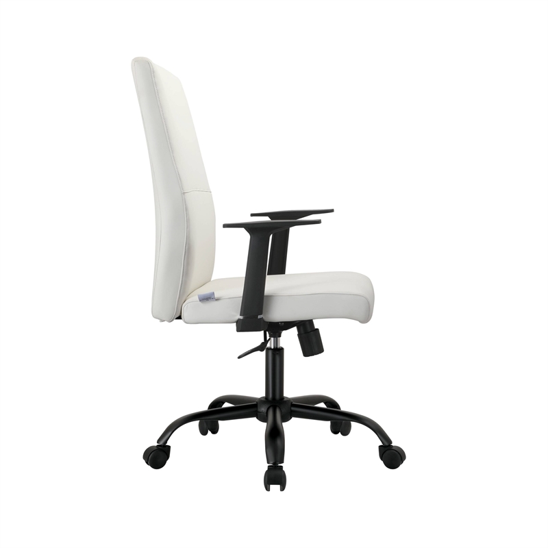 LeisureMod Evander Faux Leather Office Chair with Adjustable Height White