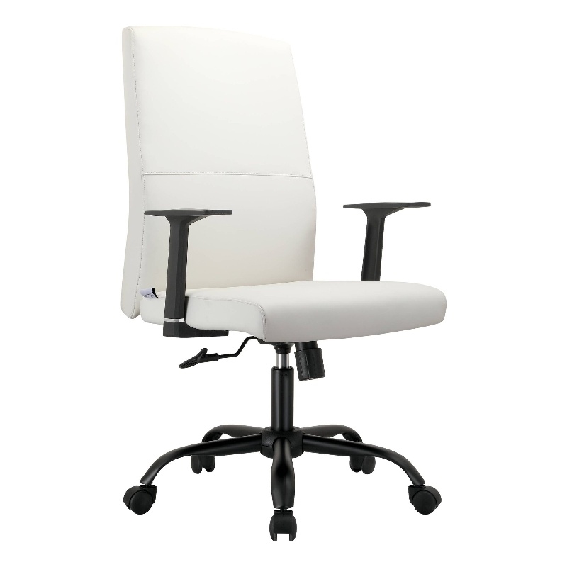 LeisureMod Evander Faux Leather Office Chair with Adjustable Height White
