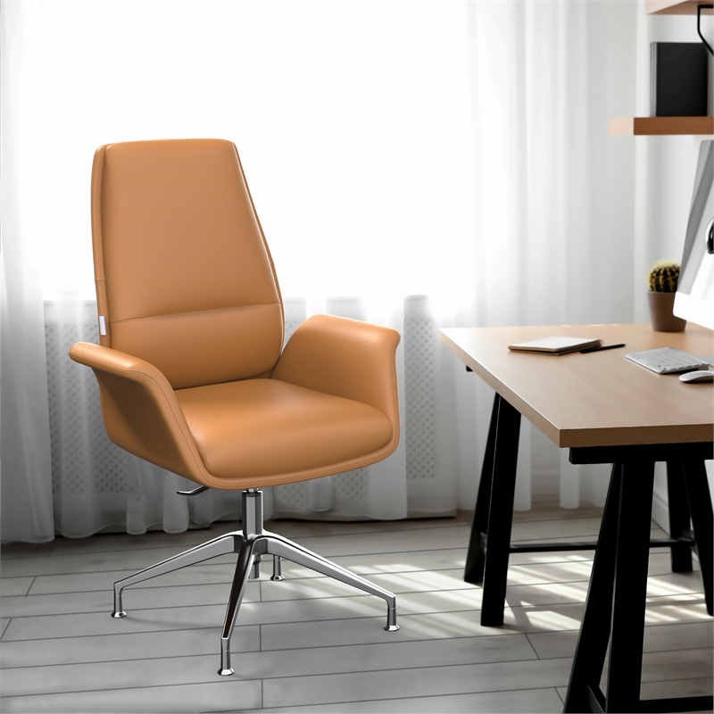 LeisureMod Summit Faux Leather Office Chair with Adjustable Height Dark Brown