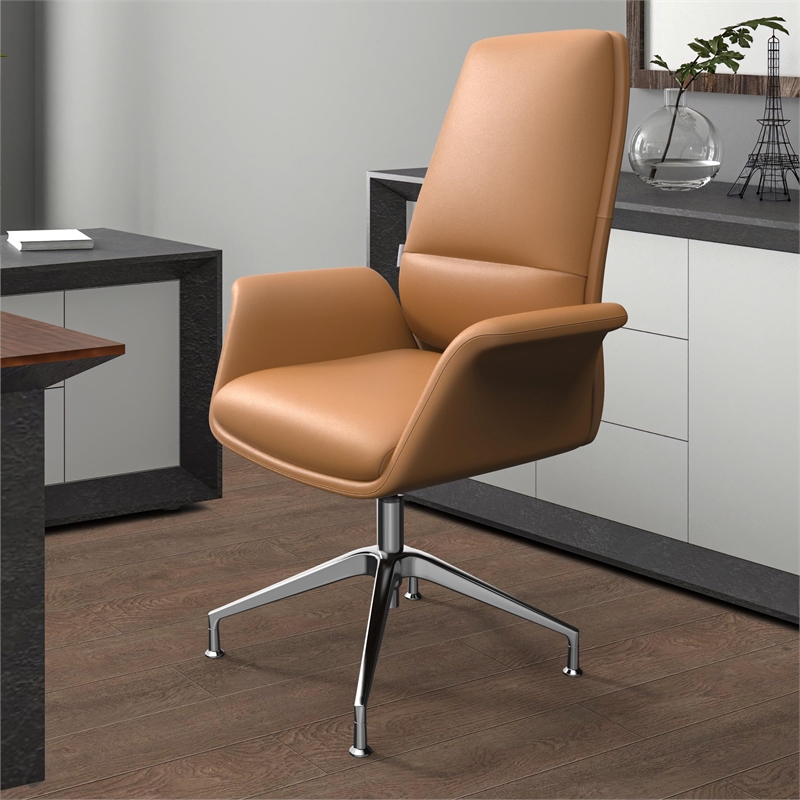 LeisureMod Summit Faux Leather Office Chair with Adjustable Height Dark Brown