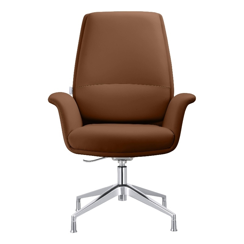 LeisureMod Summit Faux Leather Office Chair with Adjustable Height Dark Brown