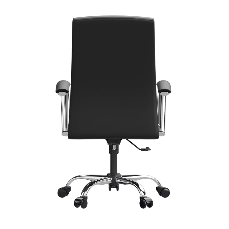 LeisureMod Evander Office Chair in Faux Leather with Silver Frame Black