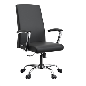 LeisureMod Evander Office Chair in Faux Leather with Silver Frame Black