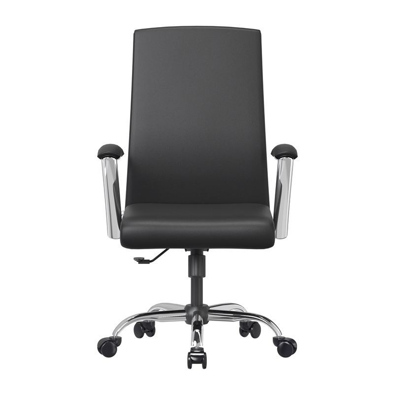 LeisureMod Evander Office Chair in Faux Leather with Silver Frame Black