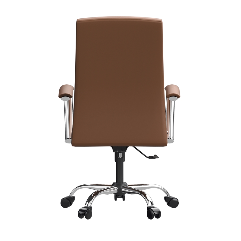 leisuremod evander office chair in faux leather with silver frame dark brown