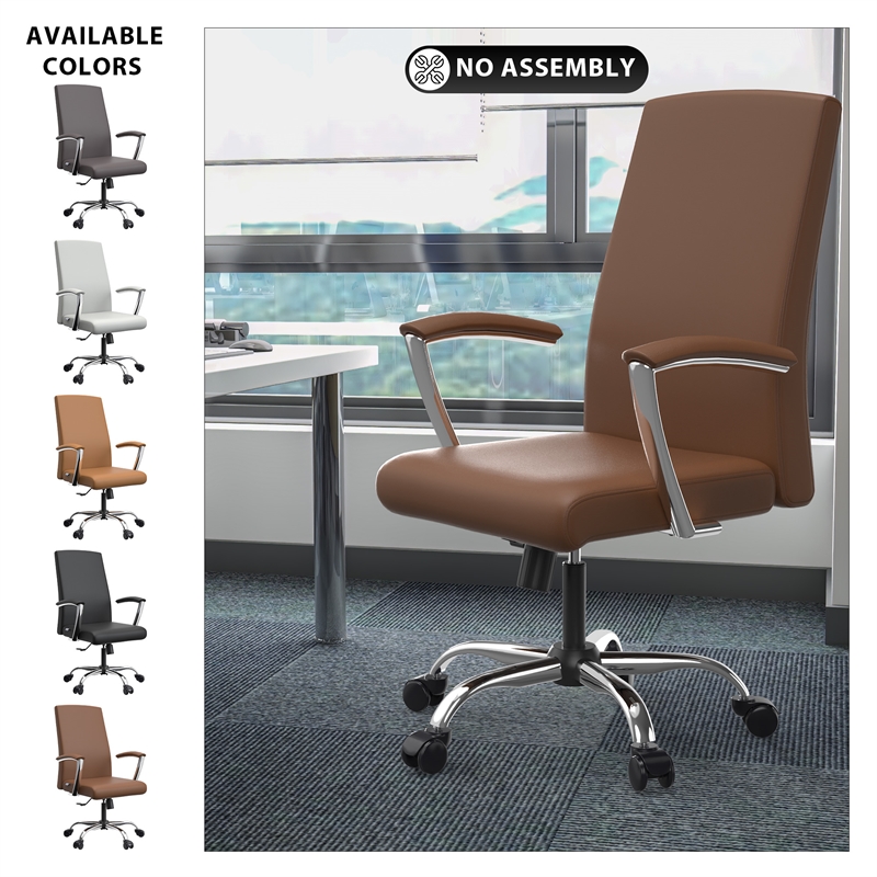 leisuremod evander office chair in faux leather with silver frame dark brown