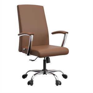 leisuremod evander office chair in faux leather with silver frame dark brown