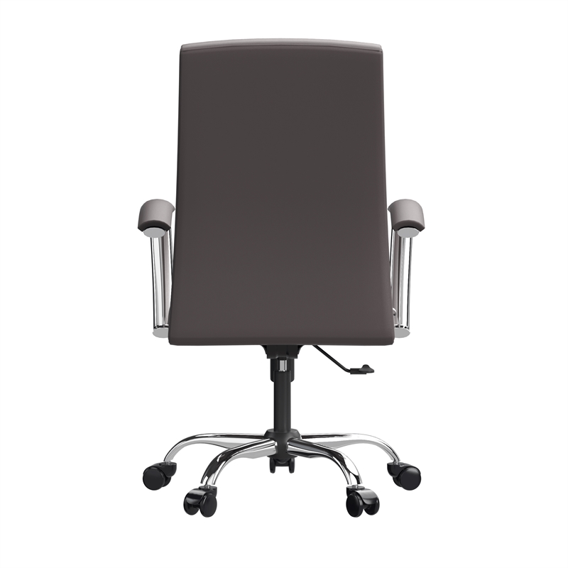 LeisureMod Evander Office Chair in Faux Leather with Silver Frame Grey