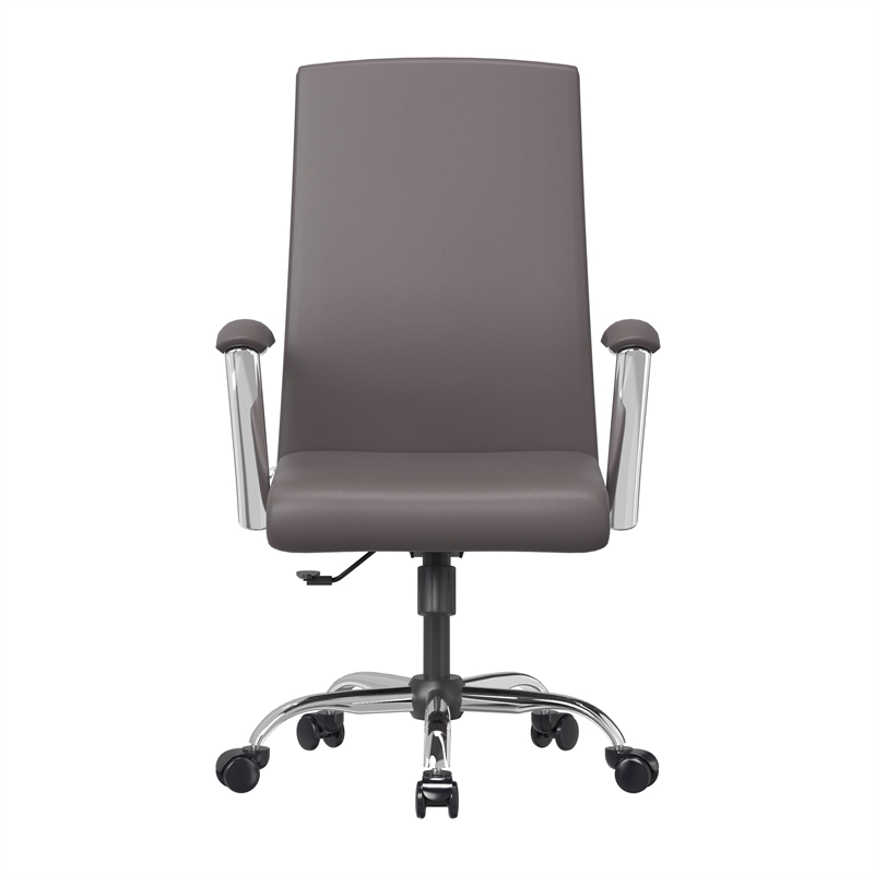 LeisureMod Evander Office Chair in Faux Leather with Silver Frame Grey