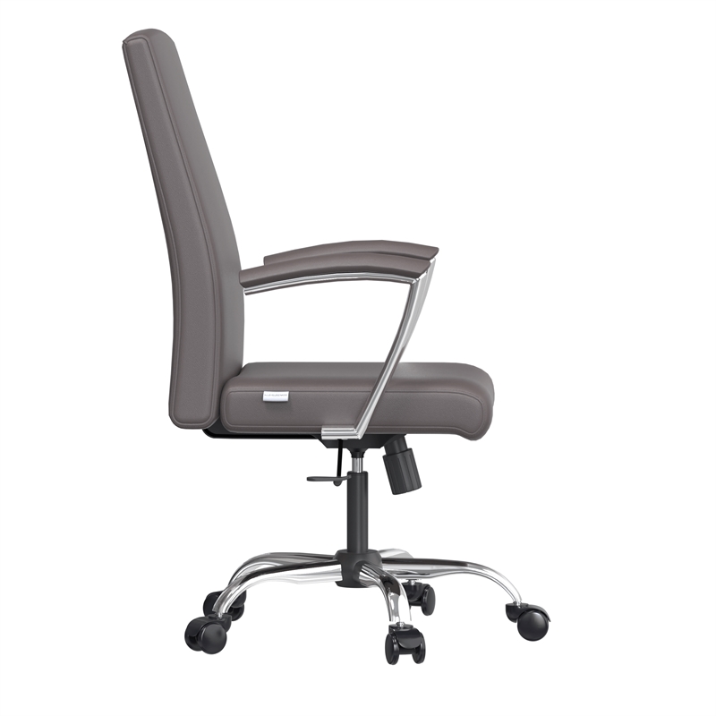LeisureMod Evander Office Chair in Faux Leather with Silver Frame Grey