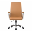 LeisureMod Evander Office Chair in Faux Leather with Silver Frame Acorn Brown