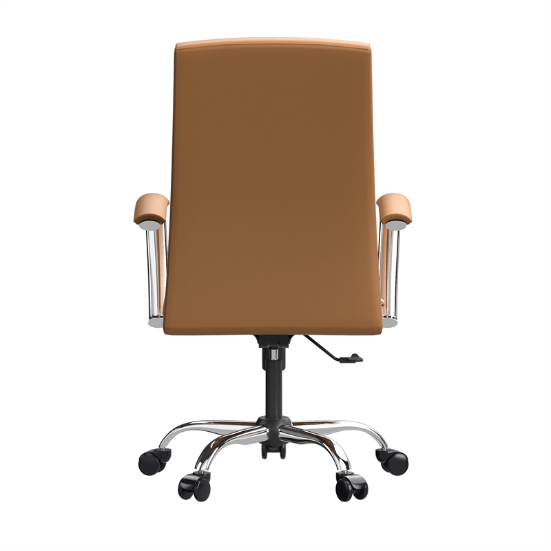 LeisureMod Evander Office Chair in Faux Leather with Silver Frame Acorn Brown