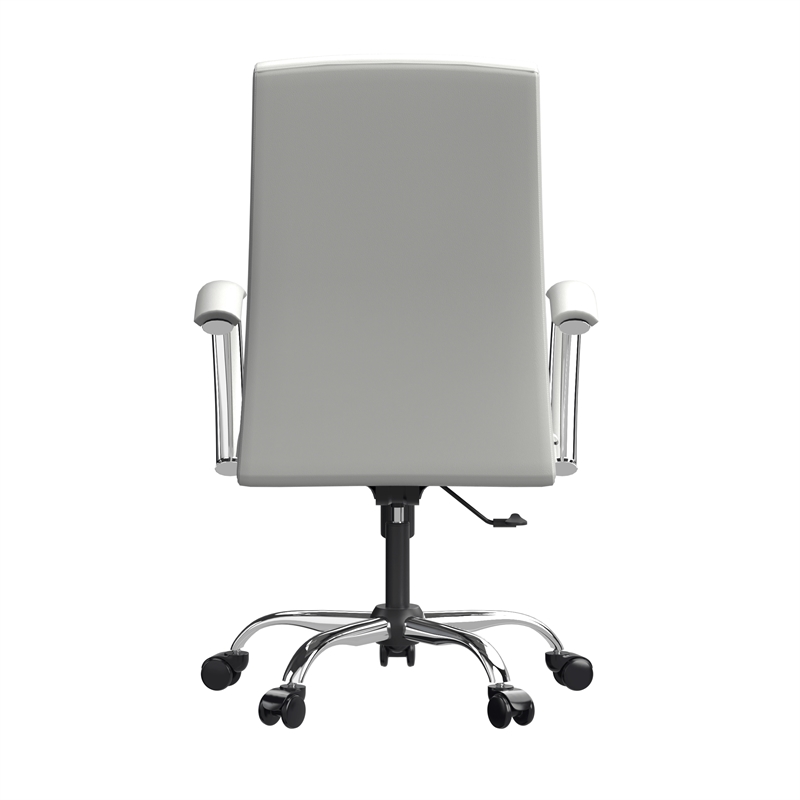 LeisureMod Evander Office Chair in Faux Leather with Silver Frame White