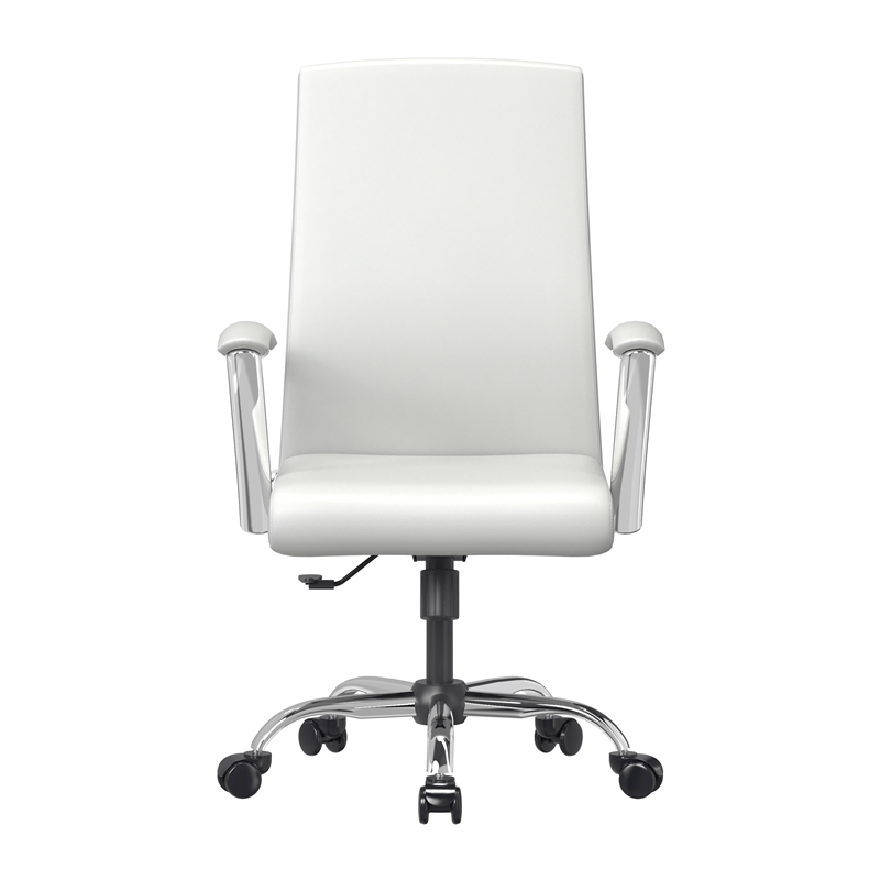 LeisureMod Evander Office Chair in Faux Leather with Silver Frame White