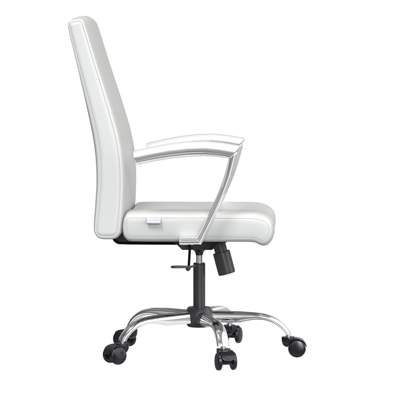 LeisureMod Evander Office Chair in Faux Leather with Silver Frame White