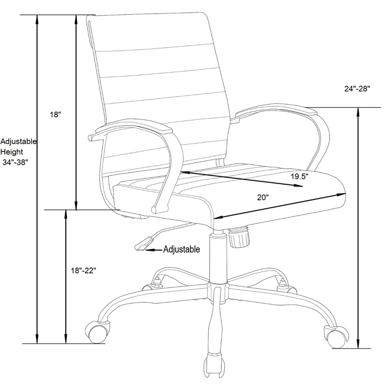 LeisureMod Benmar Modern Adjustable Leather Office Chair in Charcoal
