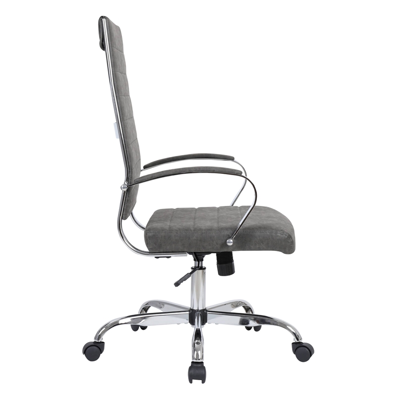LeisureMod Benmar High-Back Mid-Century Modern Leather Office Chair in Charcoal