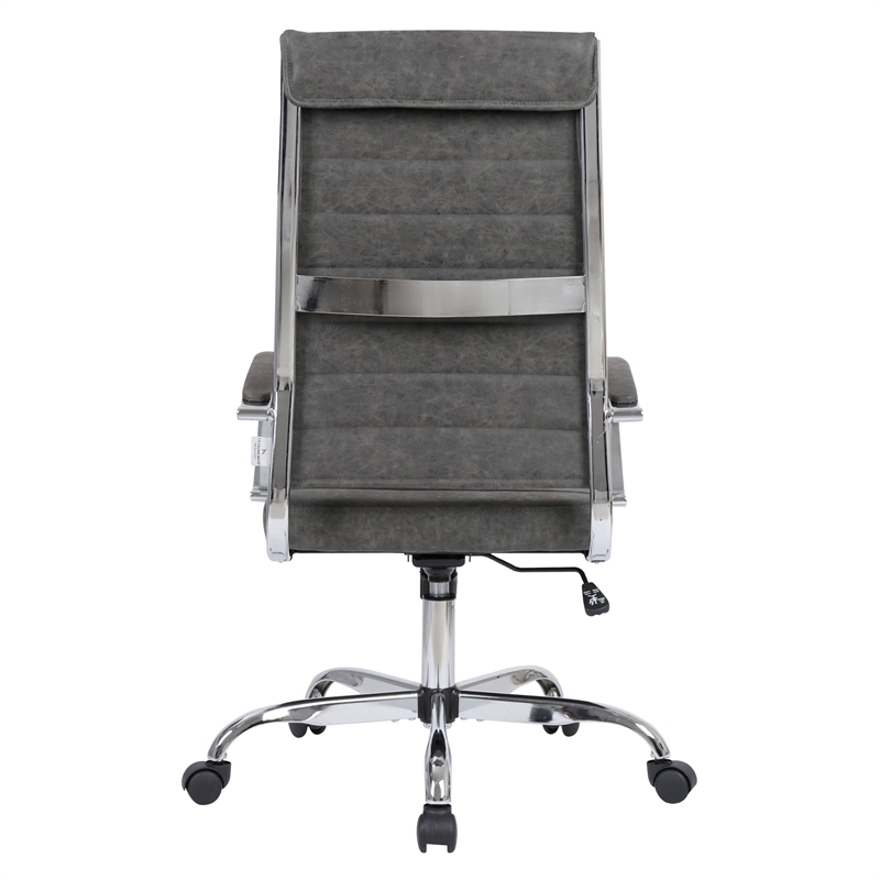 LeisureMod Benmar High-Back Mid-Century Modern Leather Office Chair in Charcoal