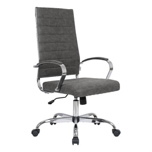LeisureMod Benmar High-Back Mid-Century Modern Leather Office Chair in Charcoal
