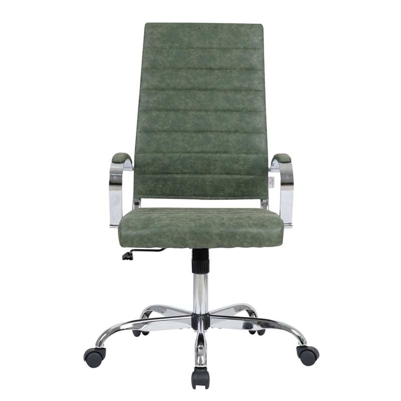 LeisureMod Benmar High-Back Mid-Century Modern Leather Office Chair in Green