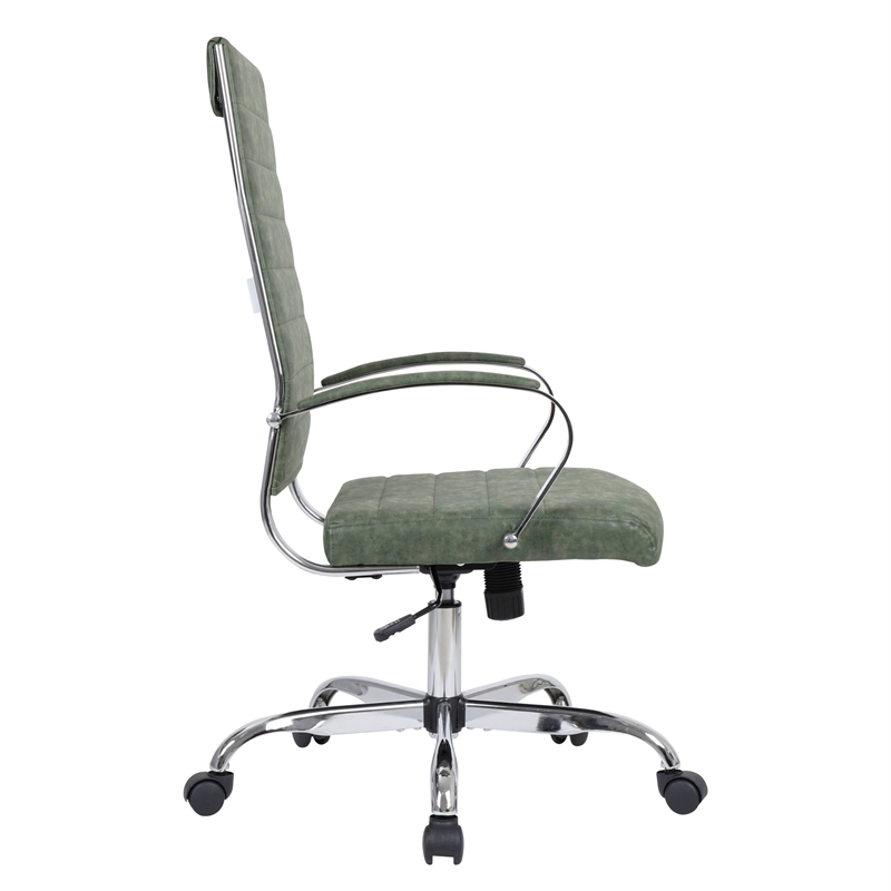 LeisureMod Benmar High-Back Mid-Century Modern Leather Office Chair in Green