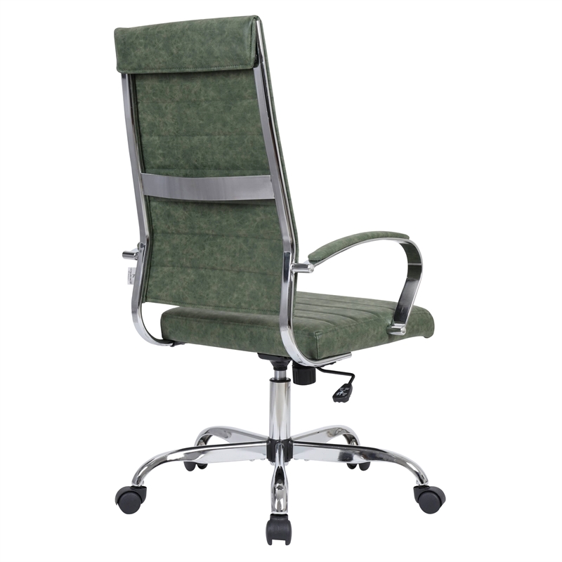 LeisureMod Benmar High-Back Mid-Century Modern Leather Office Chair in Green