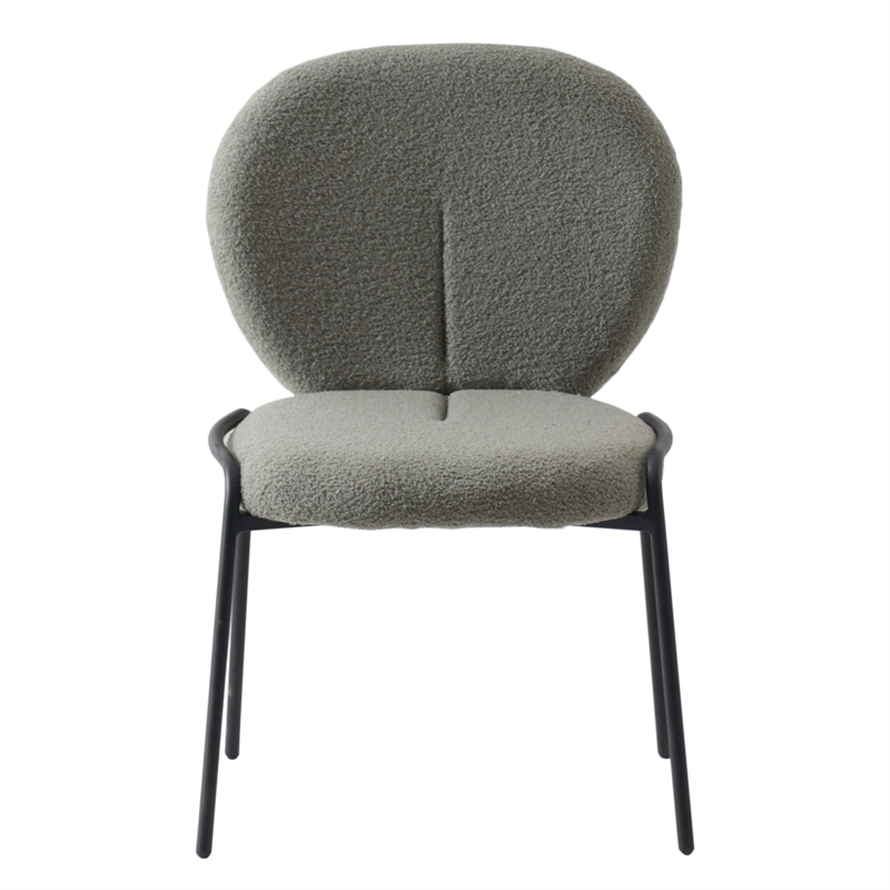 LeisureMod Celestial Modern Boucle Dining Side Chair in Black Metal Frame Green