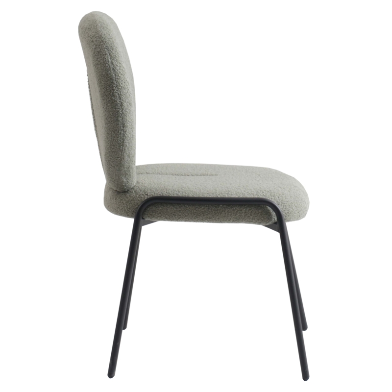 LeisureMod Celestial Modern Boucle Dining Side Chair in Black Metal Frame Green