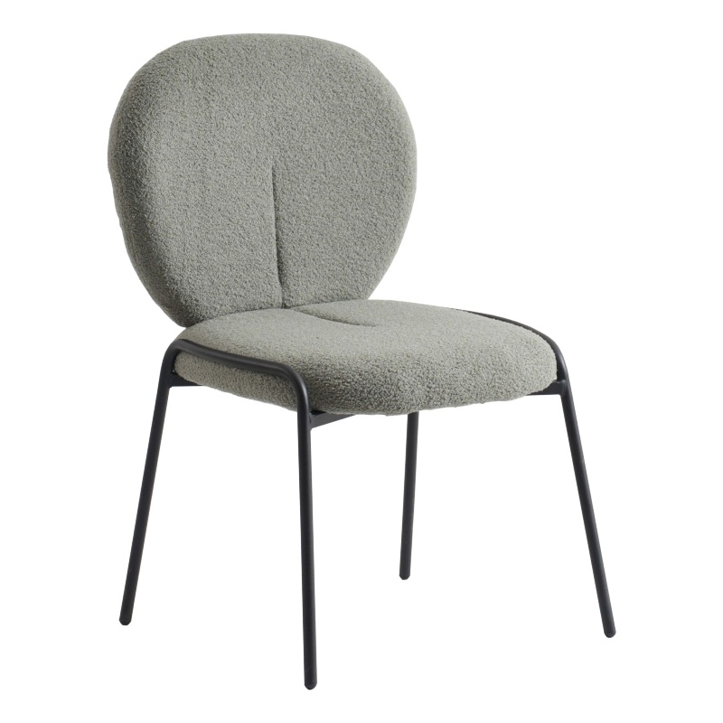 LeisureMod Celestial Modern Boucle Dining Side Chair in Black Metal Frame Green