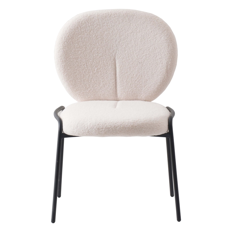 LeisureMod Celestial Modern Boucle Dining Side Chair in Black Metal Frame White