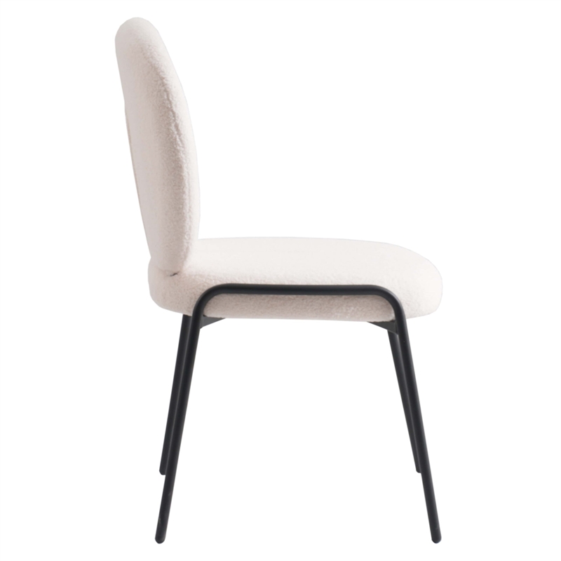 LeisureMod Celestial Modern Boucle Dining Side Chair in Black Metal Frame White