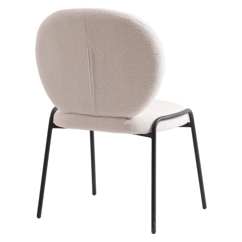 LeisureMod Celestial Modern Boucle Dining Side Chair in Black Metal Frame White