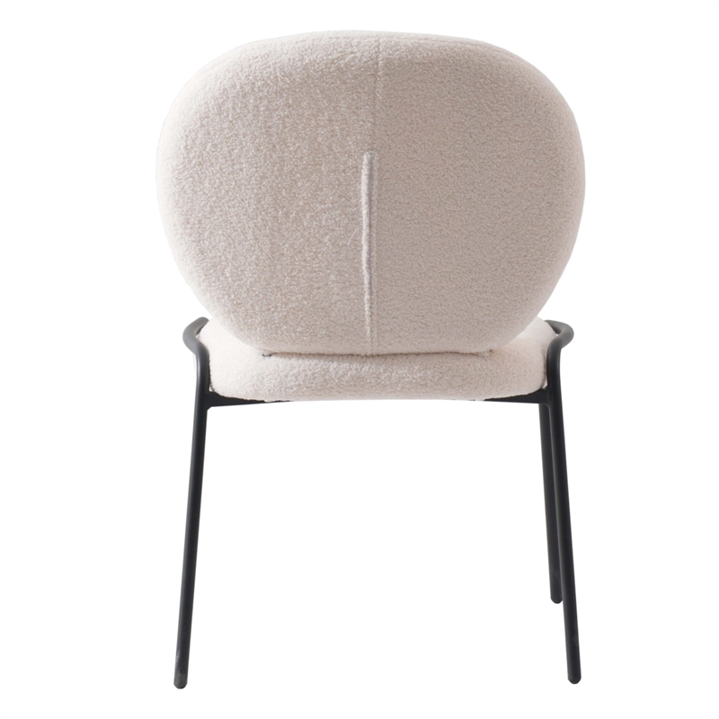 LeisureMod Celestial Modern Boucle Dining Side Chair in Black Metal Frame White