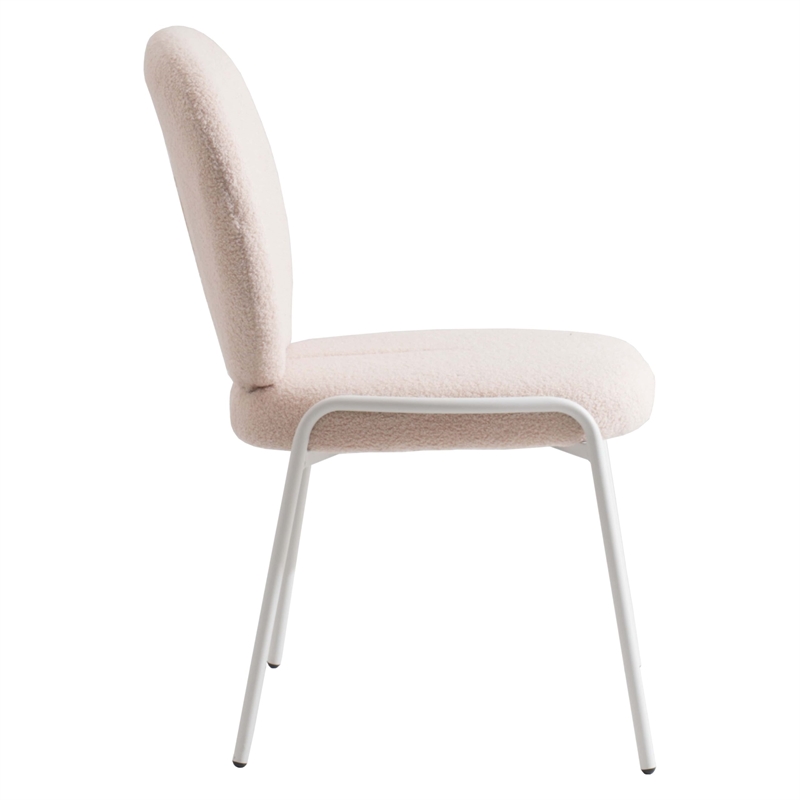 LeisureMod Celestial Modern Boucle Dining Side Chair in White Metal Frame Beige