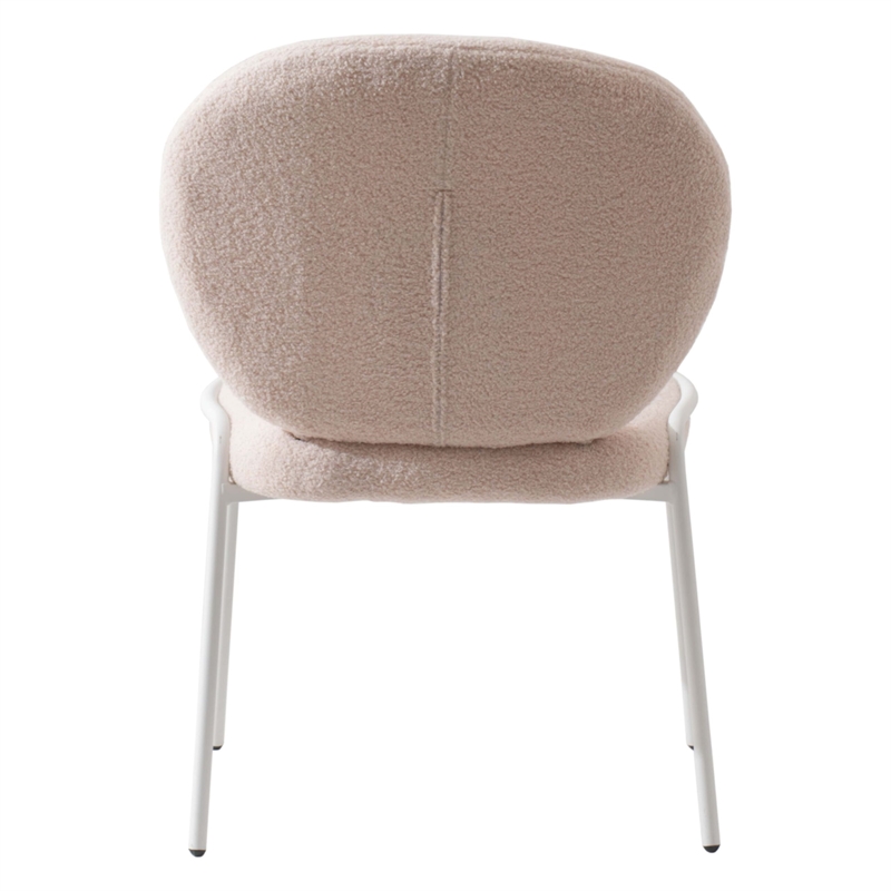 LeisureMod Celestial Modern Boucle Dining Side Chair in White Metal Frame Beige