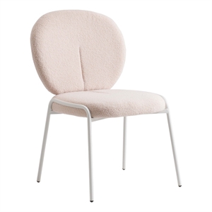 LeisureMod Celestial Modern Boucle Dining Side Chair in White Metal Frame Beige
